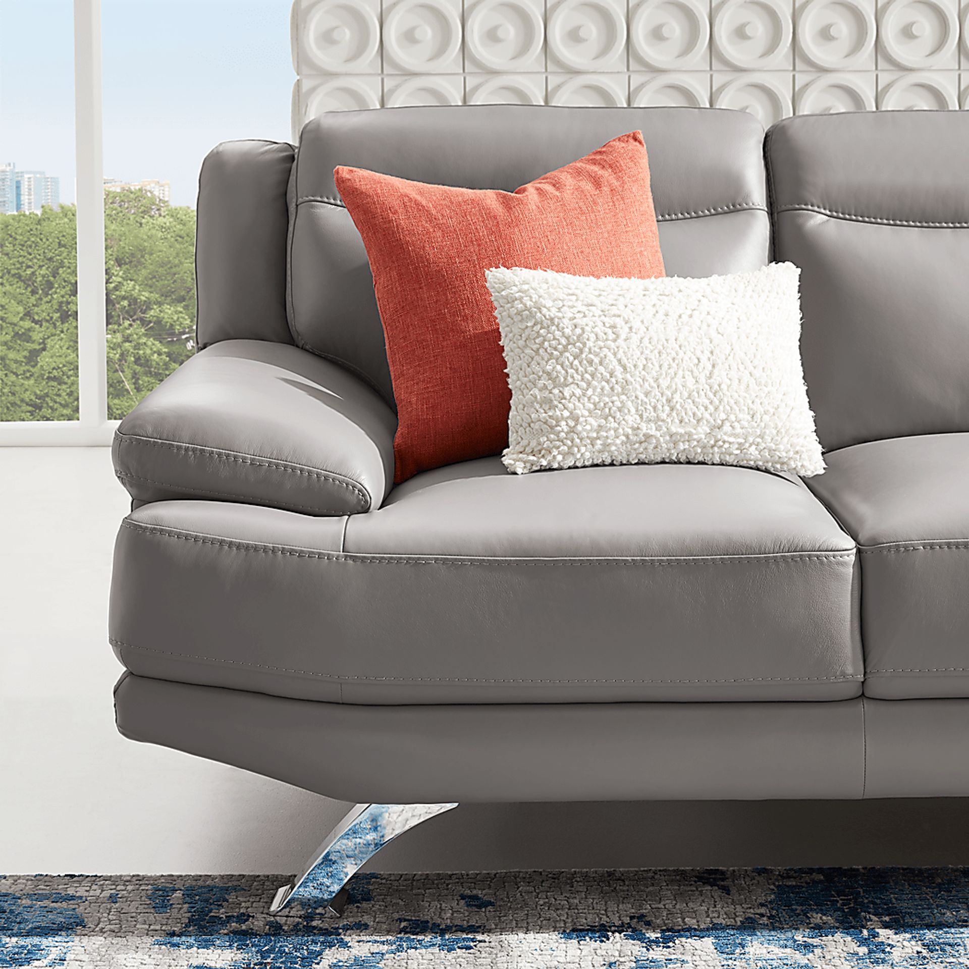 Zamora Gray Leather Sofa - Image 5
