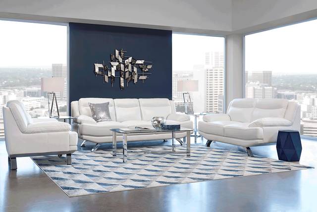 Zamora White Leather 2 Pc Living Room - Thumbnail - Image 1
