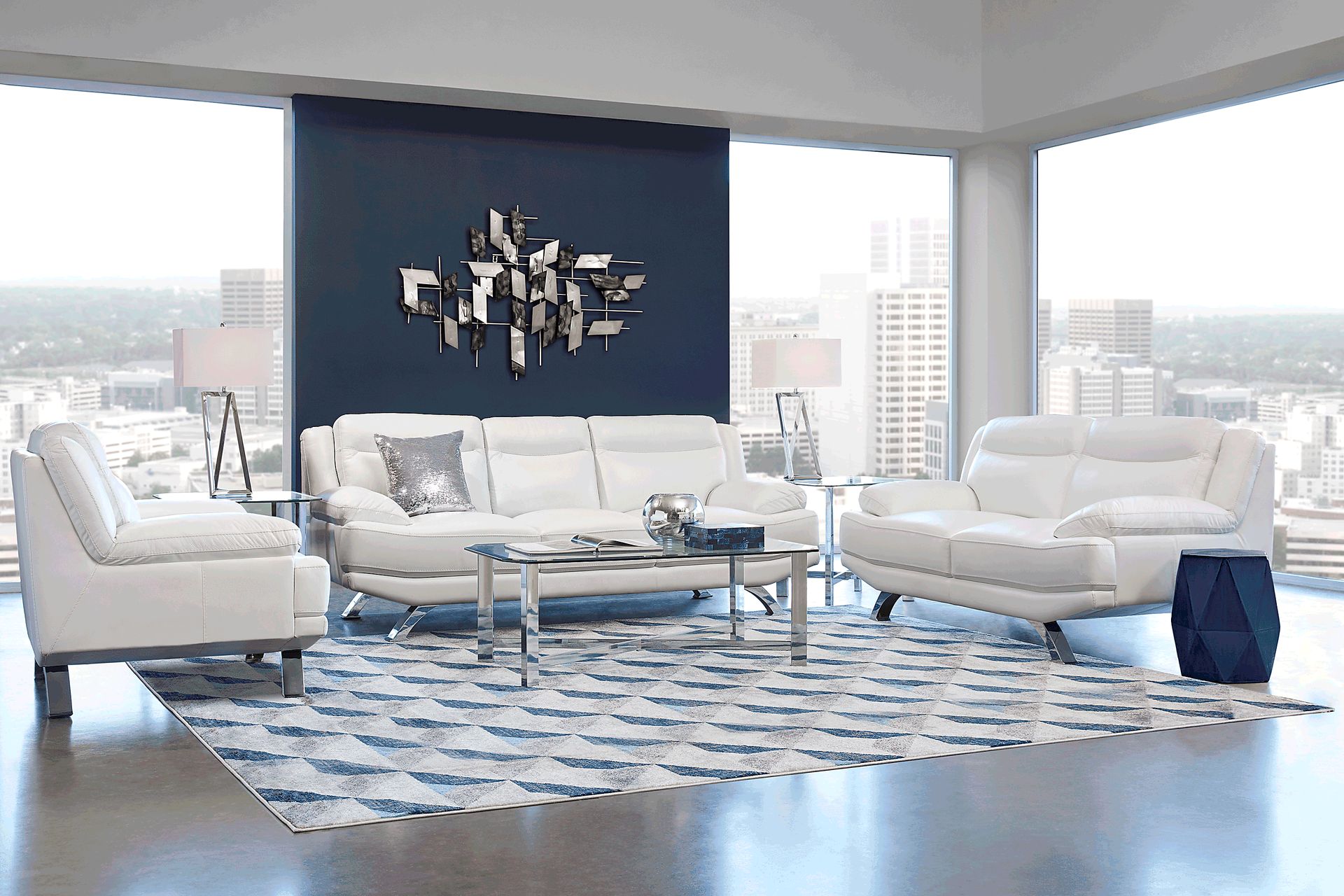 Zamora White Leather 2 Pc Living Room - Image 1
