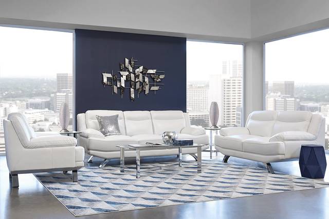 Zamora White Leather 6 Pc Living Room - Thumbnail - Image 1