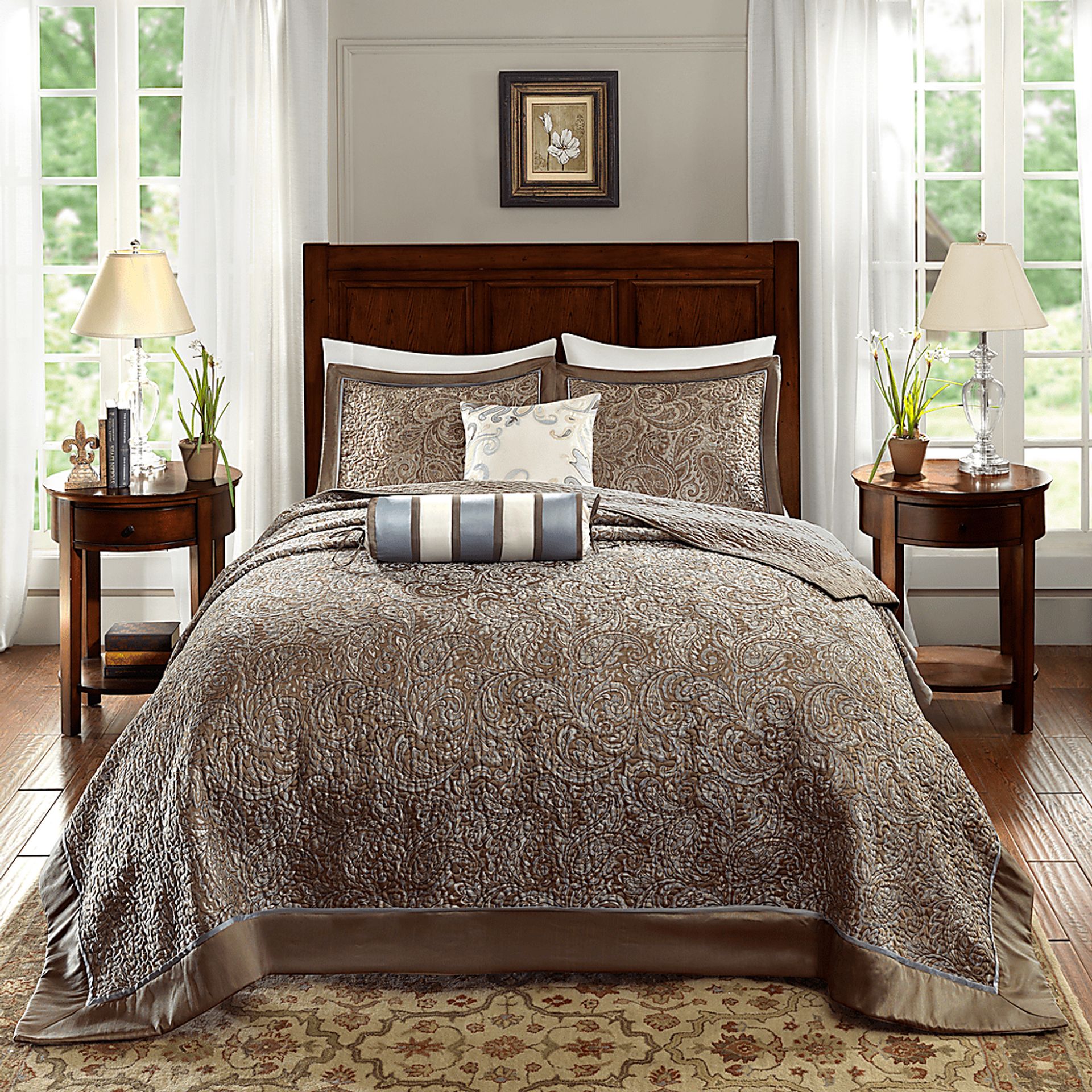 Zandria Blue 5 Pc Queen Bedspread Set - Image 1