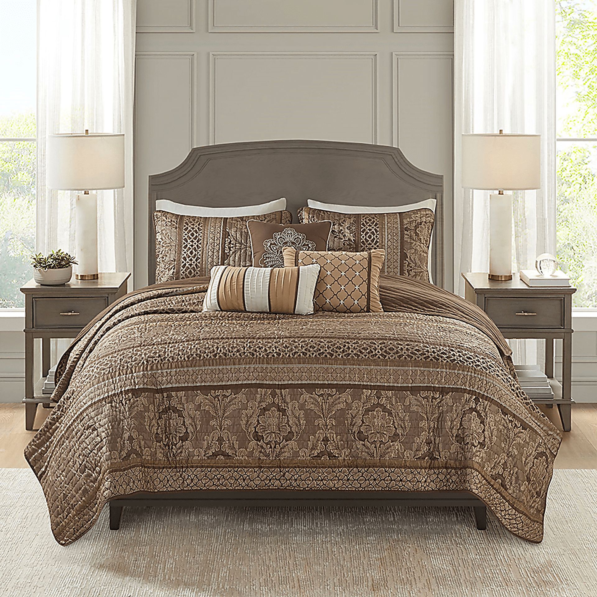 Zavis Brown 6 pc Full/ Queen Quilt Set - Image 2