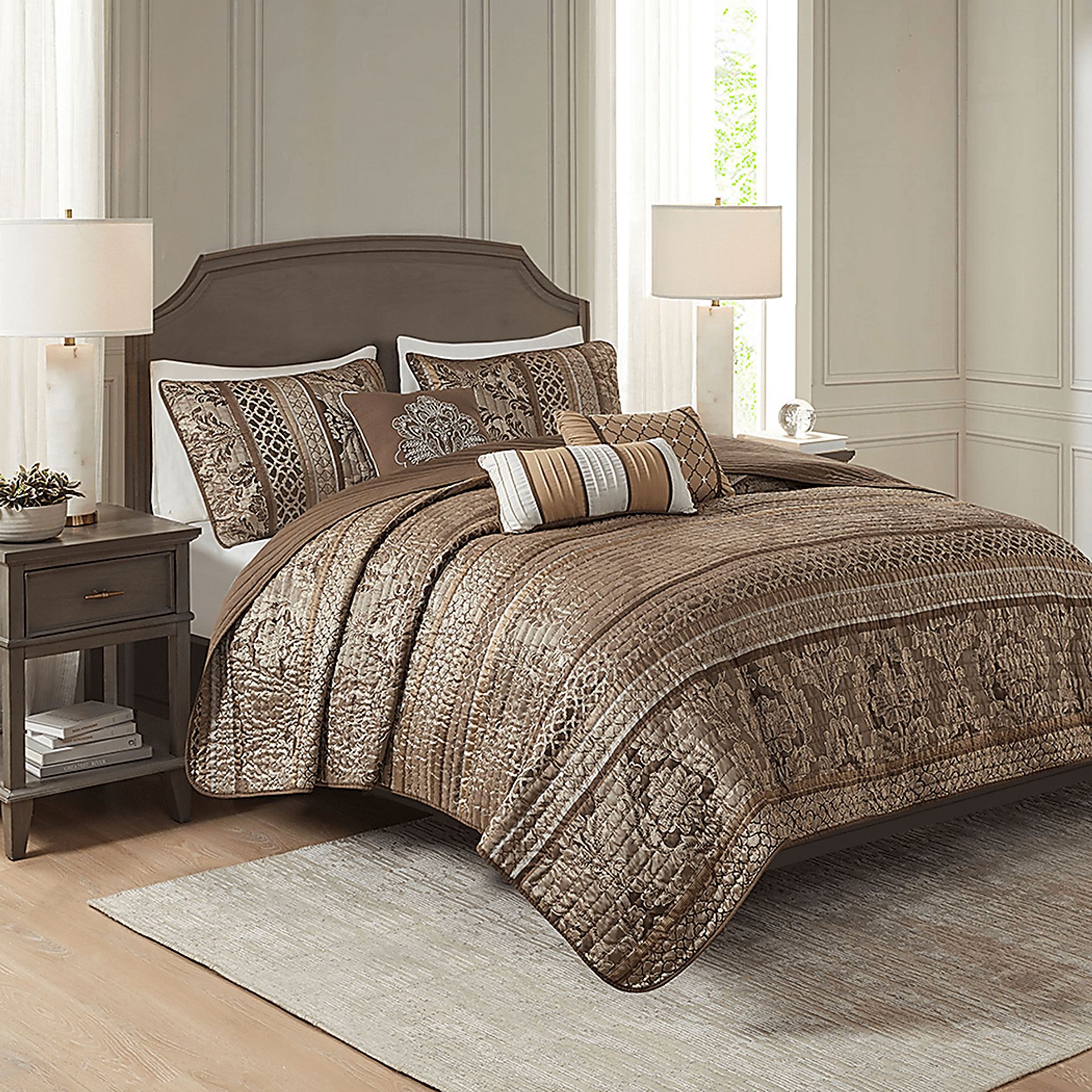 Zavis Brown 6 pc Full/ Queen Quilt Set - Image 3