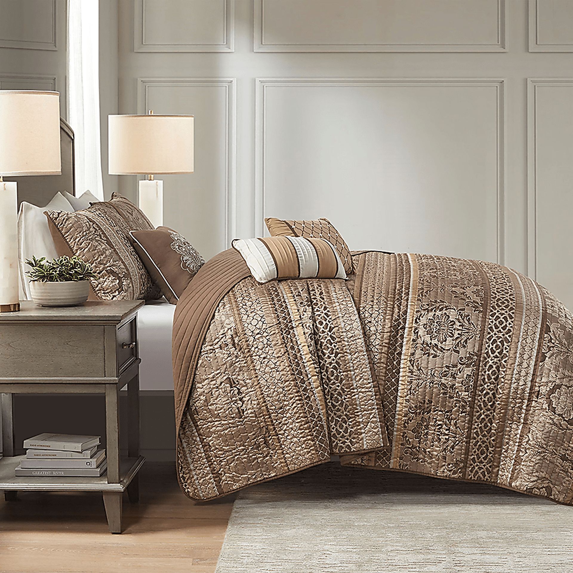 Zavis Brown 6 pc Full/ Queen Quilt Set - Image 4