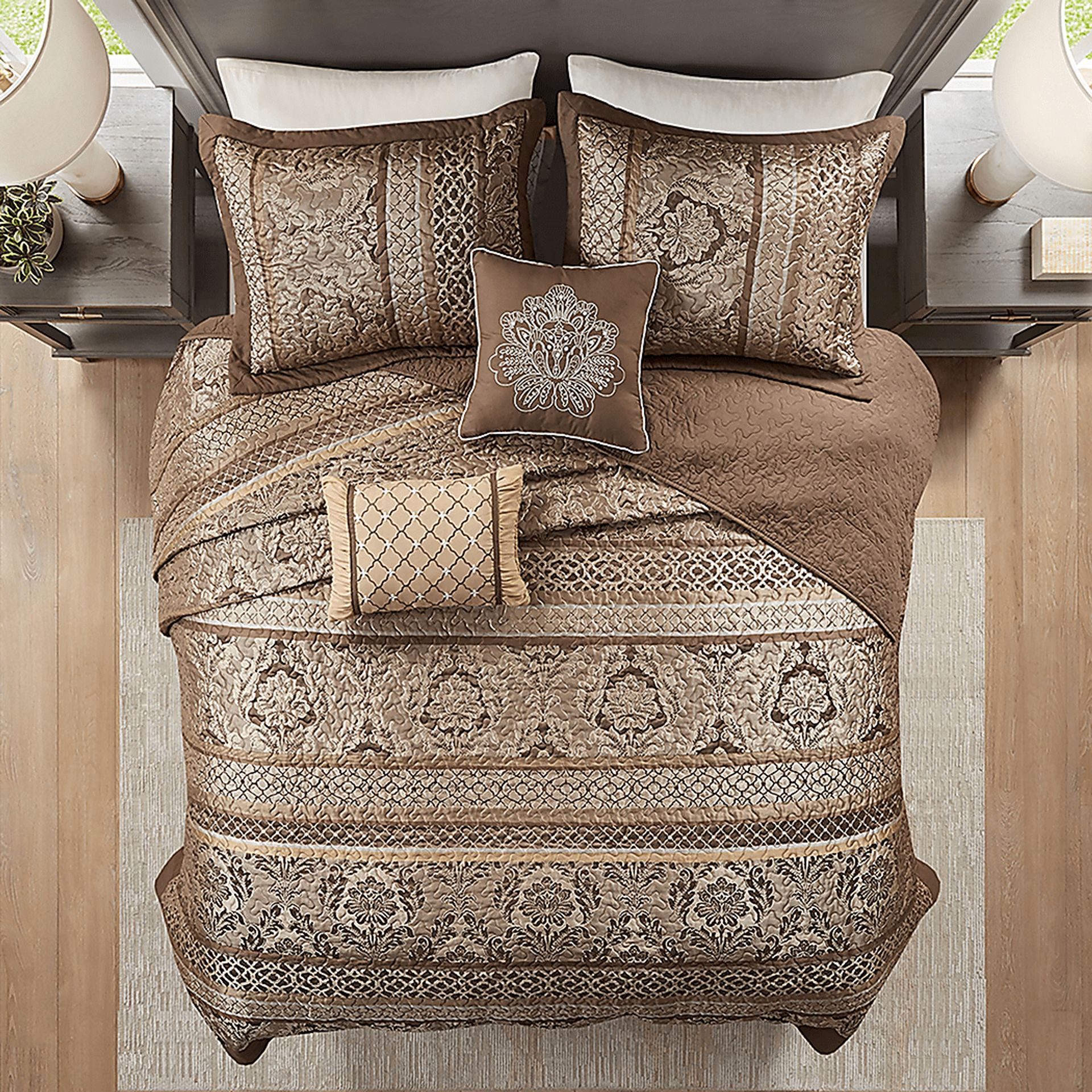 Zavis Brown 6 pc Full/ Queen Quilt Set - Image 5