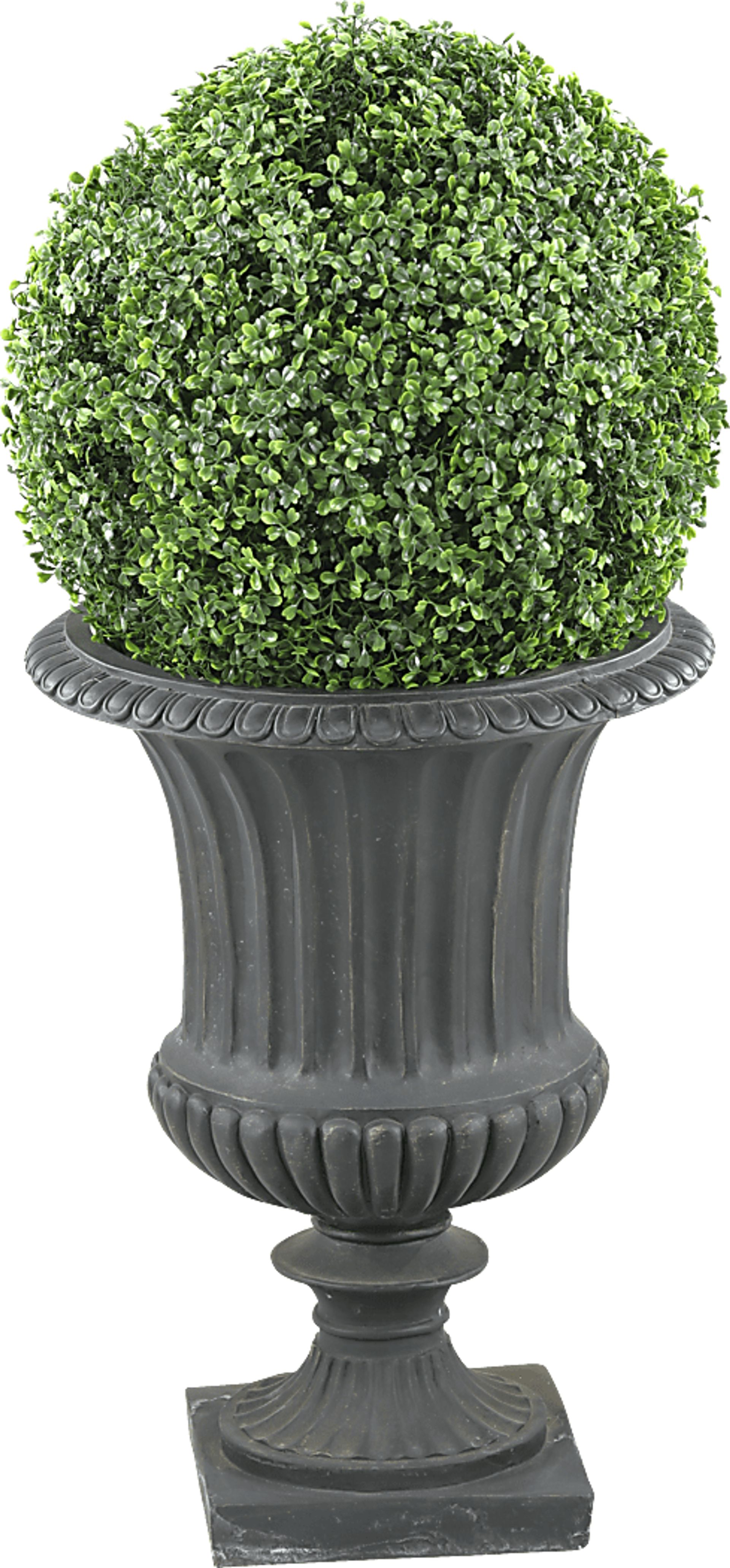 Zelen Green 36 in. Artificial Boxwood Ball in Dark Gray Urn - Image 1