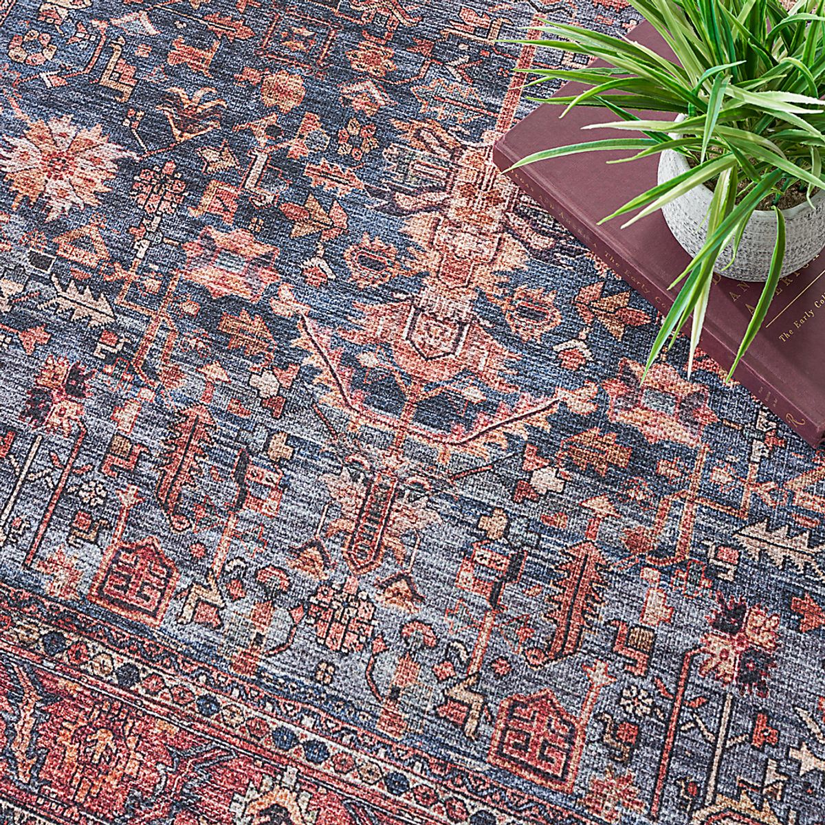 Zelesh Brick,Navy Blue,Red Rugs | Rooms to Go
