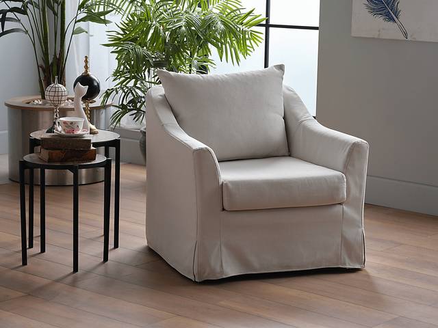 Zelkova Beige Swivel Accent Chair and Ottoman - Thumbnail - Image 12