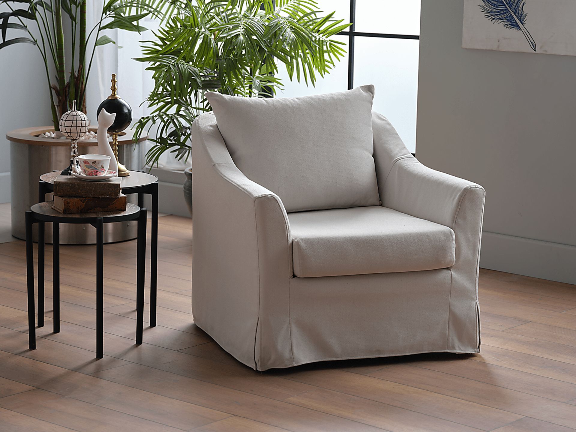 Zelkova Beige Swivel Accent Chair and Ottoman - Image 12