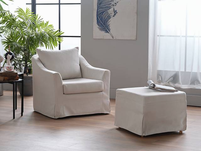 Zelkova Beige Swivel Accent Chair and Ottoman - Thumbnail - Image 14