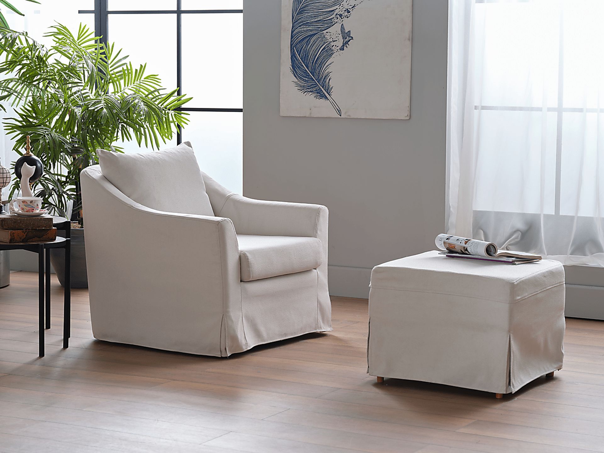 Zelkova Beige Swivel Accent Chair and Ottoman - Image 15
