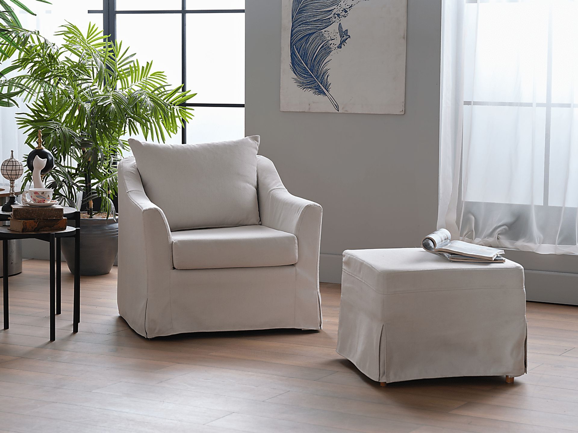 Zelkova Beige Swivel Accent Chair and Ottoman - Image 16