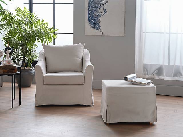 Zelkova Beige Swivel Accent Chair and Ottoman - Thumbnail - Image 17