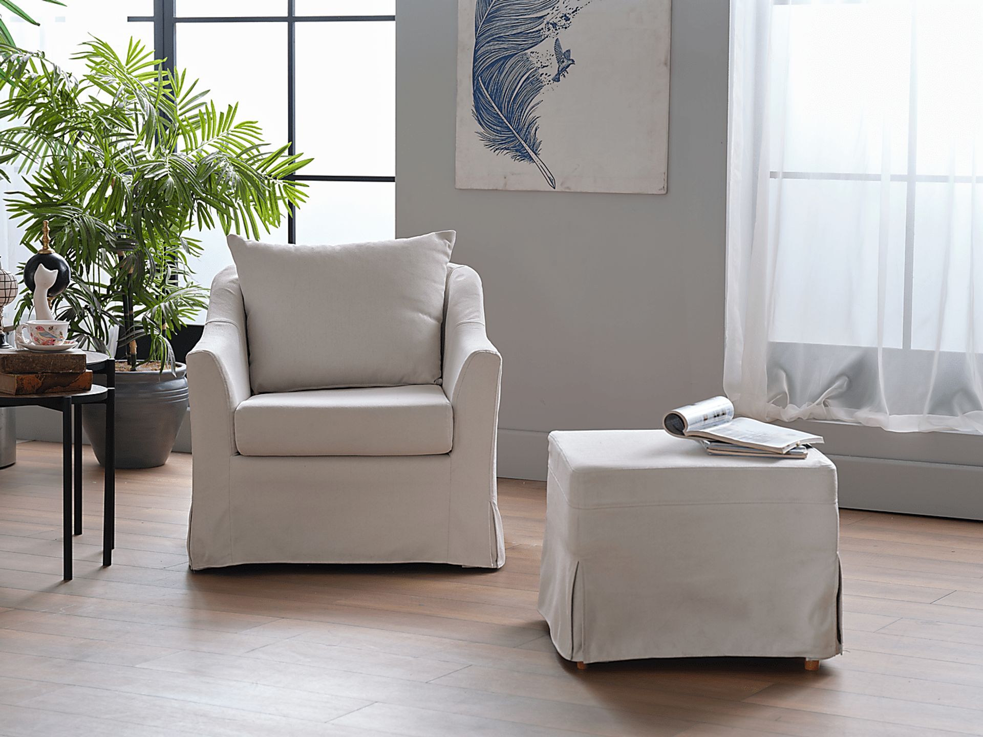 Zelkova Beige Swivel Accent Chair and Ottoman - Image 17
