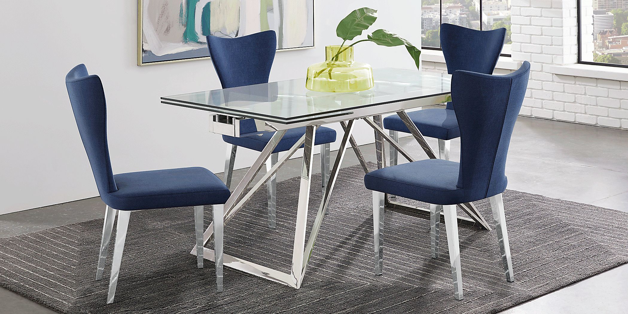 Zenica Silver 5 Pc Rectangle Dining Room with Blue Chairs - Rooms To Go