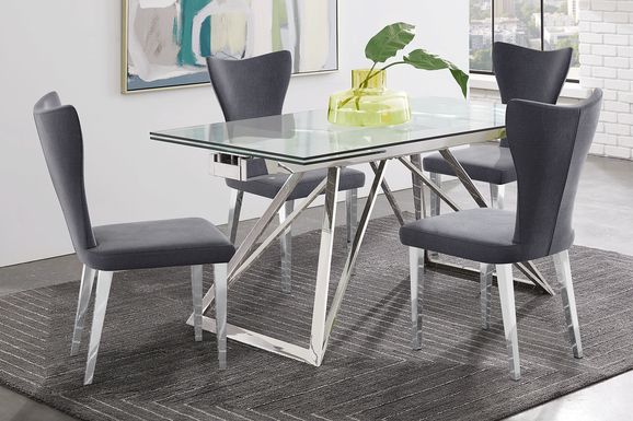 Zenica Silver 5 Pc Rectangle Dining Room with Charcoal Chairs