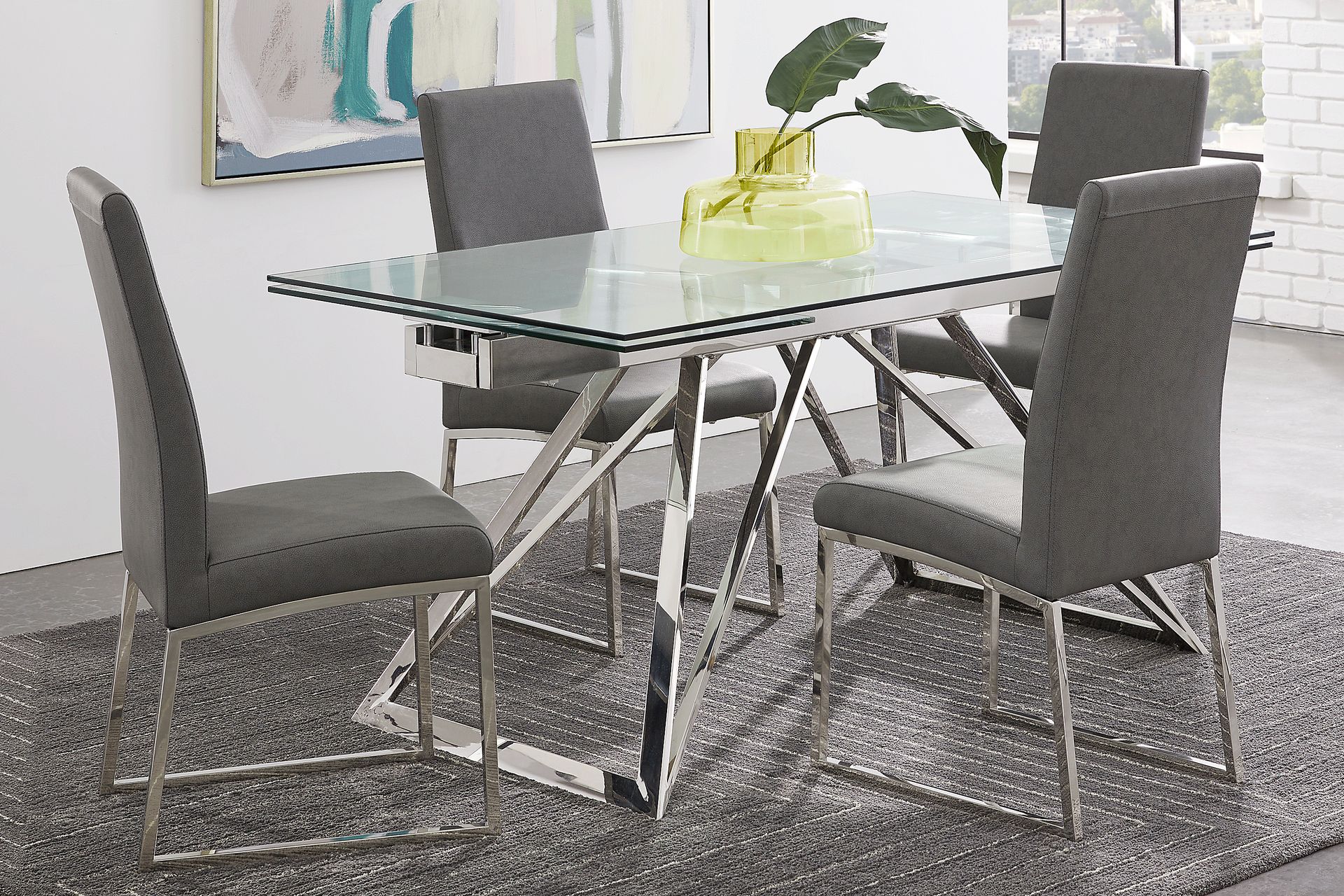 Zenica Silver 5 Pc Rectangle Dining Room with Jules Charcoal Side Chairs - Image 1
