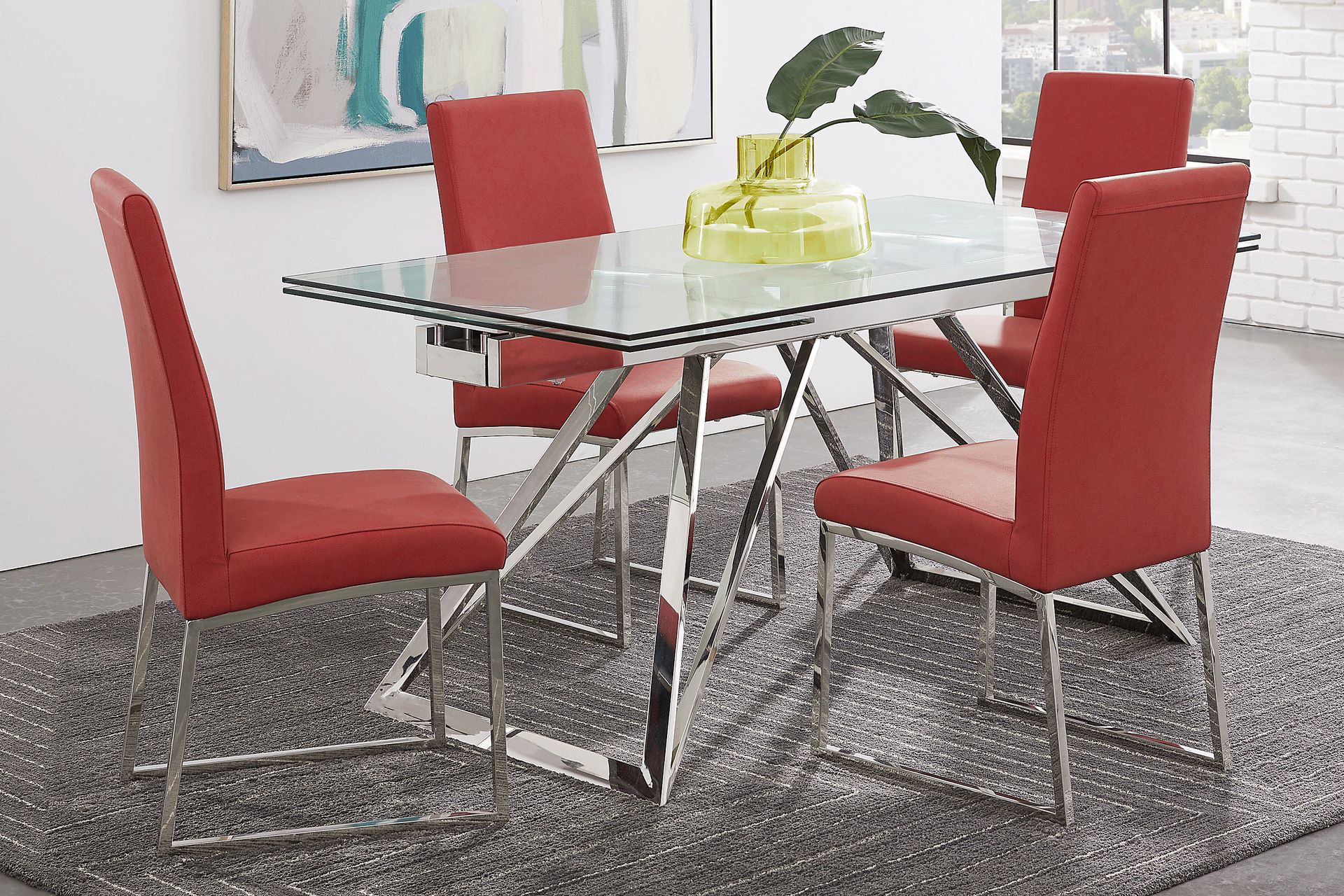 Zenica Silver 5 Pc Rectangle Dining Room with Jules Cinnabar Side Chairs - Image 1