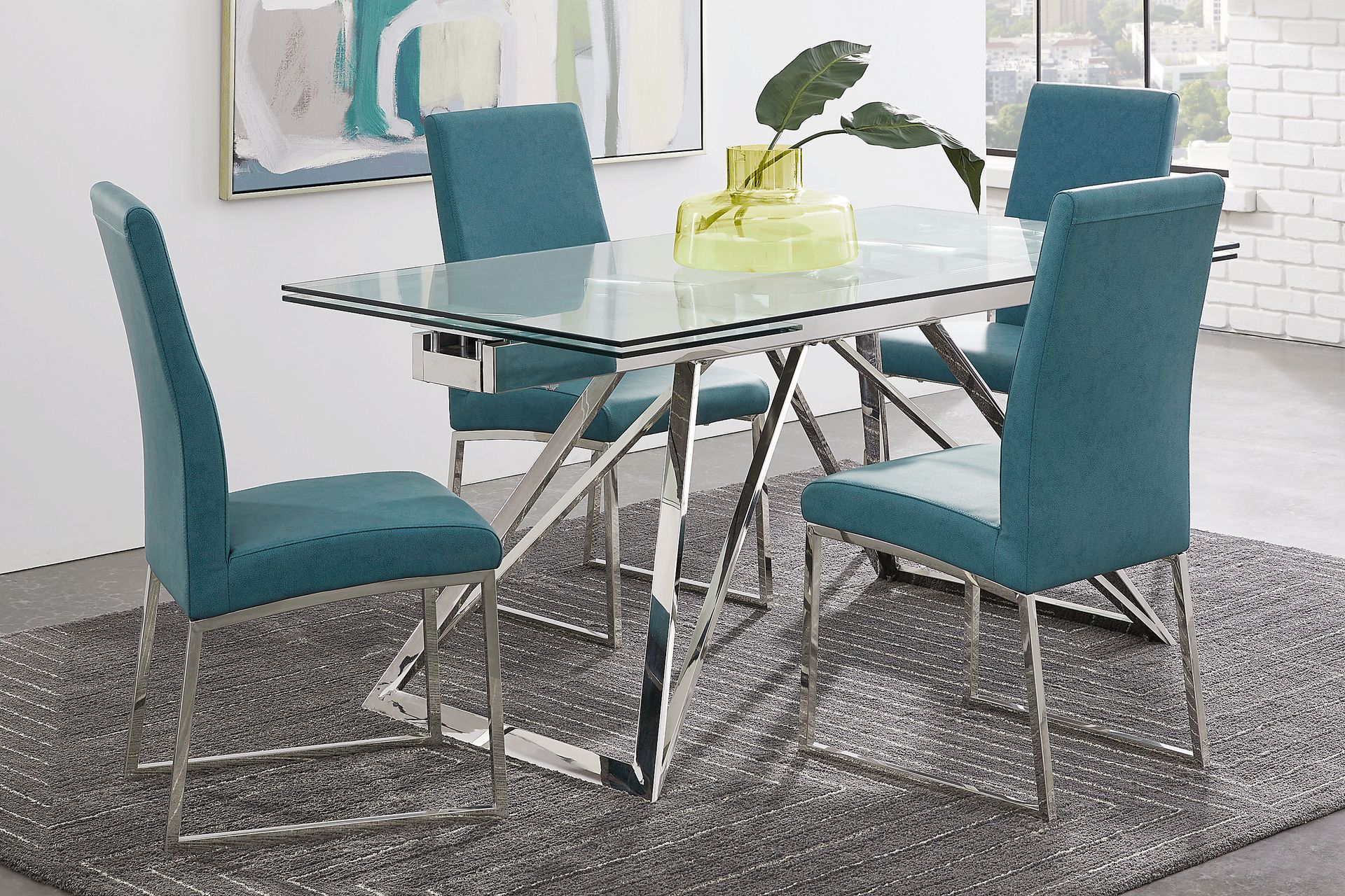 Zenica Silver 5 Pc Rectangle Dining Room with Jules Ocean Side Chairs - Image 1
