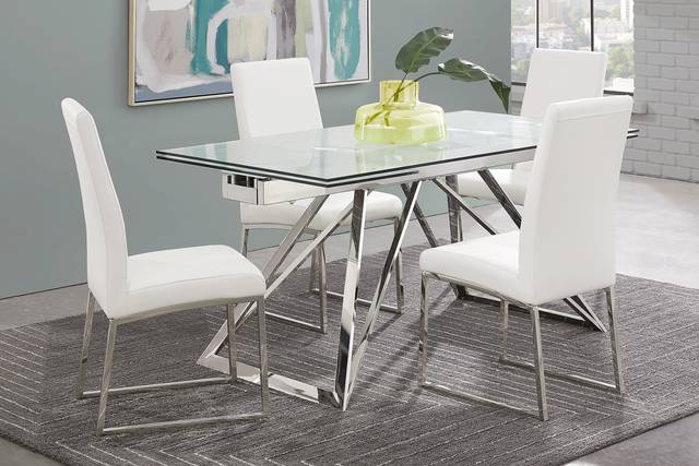 Zenica Silver 5 Pc Rectangle Dining Room with Jules Off-White Side Chairs - Thumbnail - Image 1