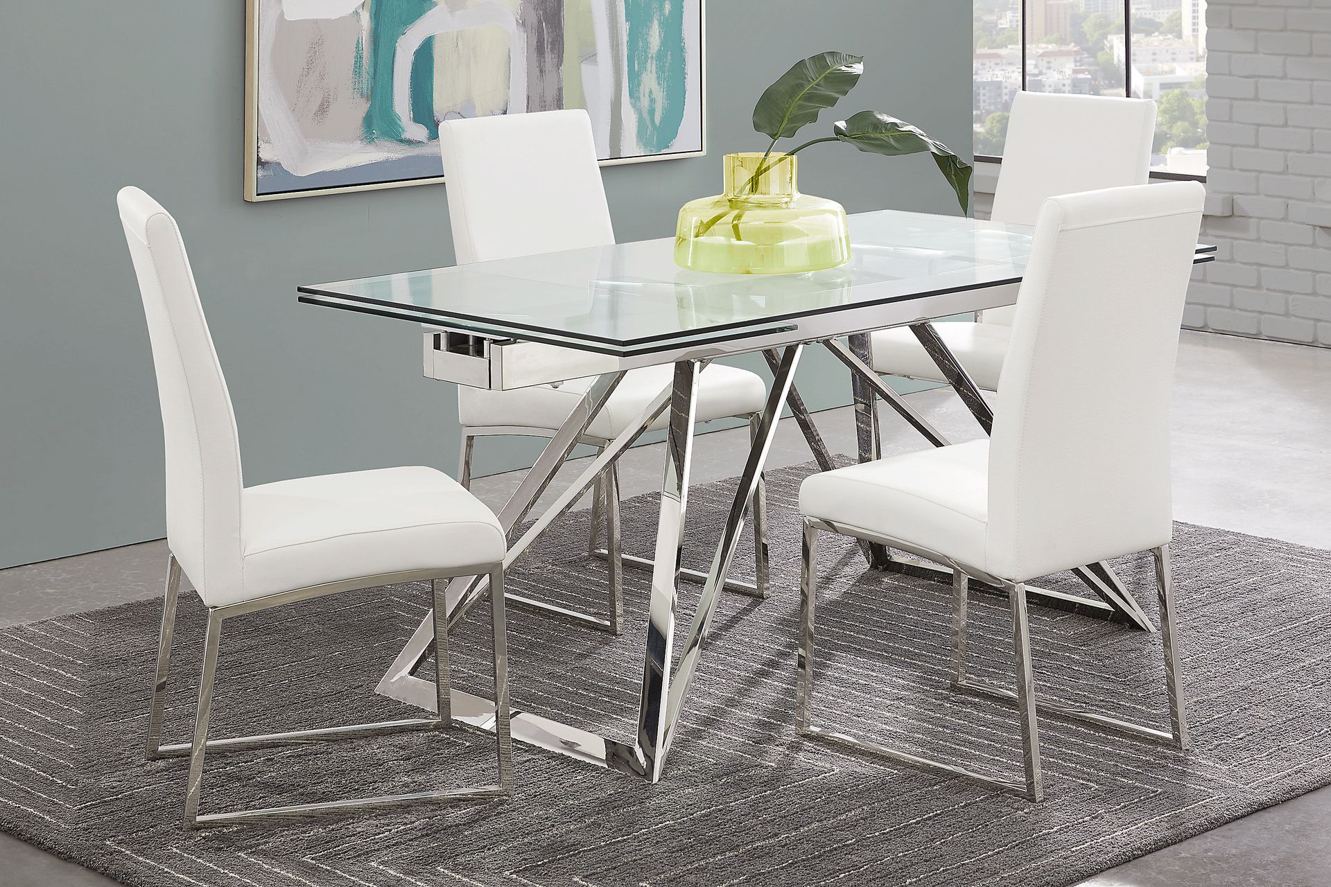 Zenica Silver 5 Pc Rectangle Dining Room with Jules Off-White Side Chairs - Image 1