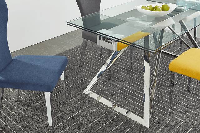 Zenica Silver 5 Pc Rectangle Dining Room with Yellow Chairs - Thumbnail - Image 4