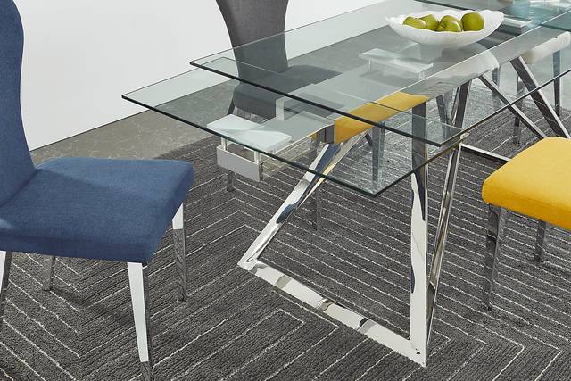Zenica Silver 5 Pc Rectangle Dining Room with Yellow Chairs - Thumbnail - Image 5