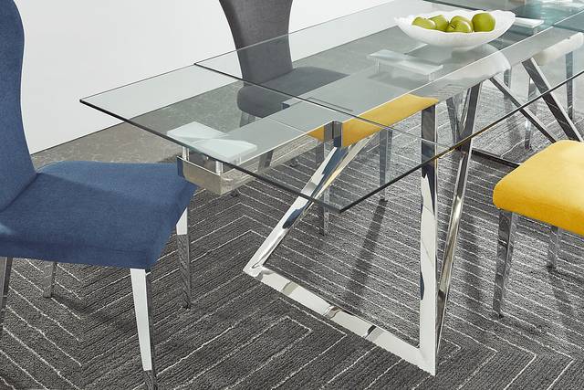Zenica Silver 5 Pc Rectangle Dining Room with Yellow Chairs - Thumbnail - Image 6