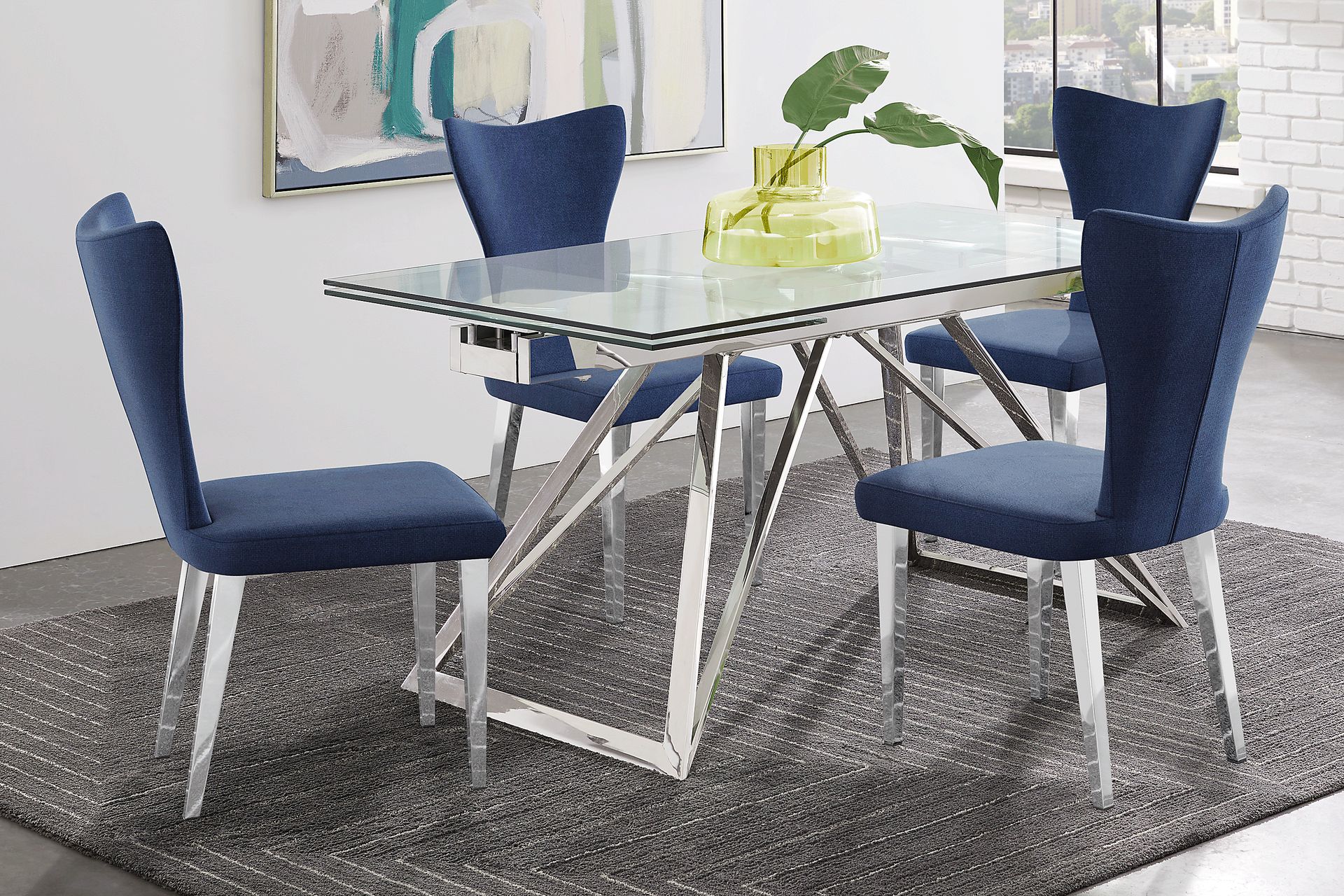 Zenica Silver 5 Pc Rectangle Dining Room with Blue Chairs - Image 1