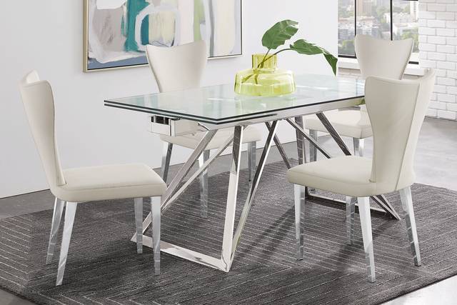 Zenica Silver 5 Pc Rectangle Dining Room with Light Gray Chairs - Thumbnail - Image 1