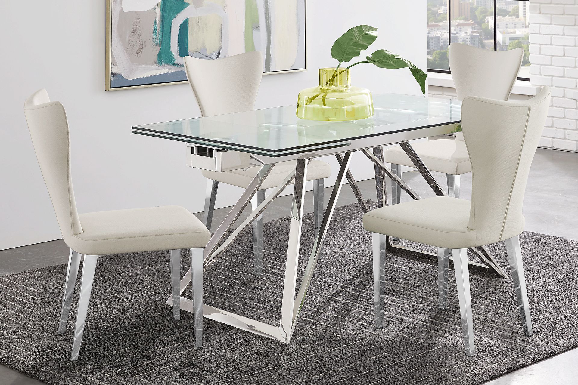 Zenica Silver 5 Pc Rectangle Dining Room with Light Gray Chairs - Image 1