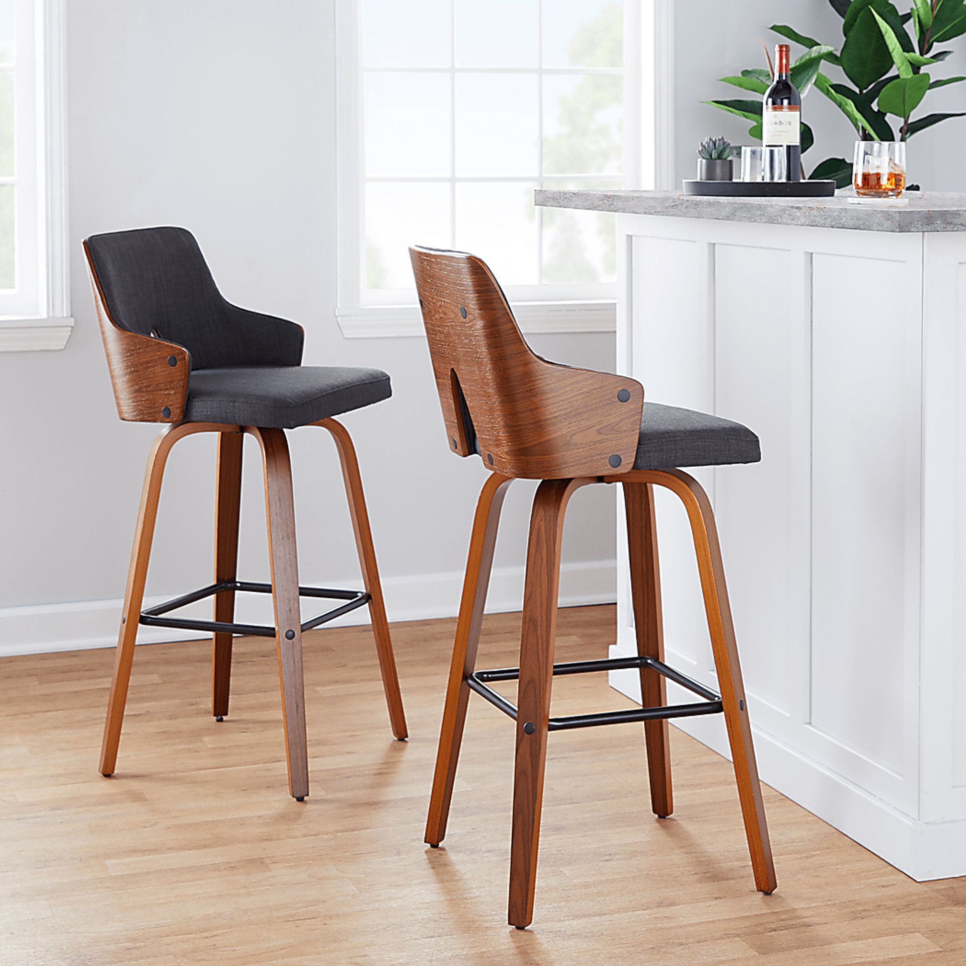 Zennia Black Swivel Barstool, Set of 2 - Image 2