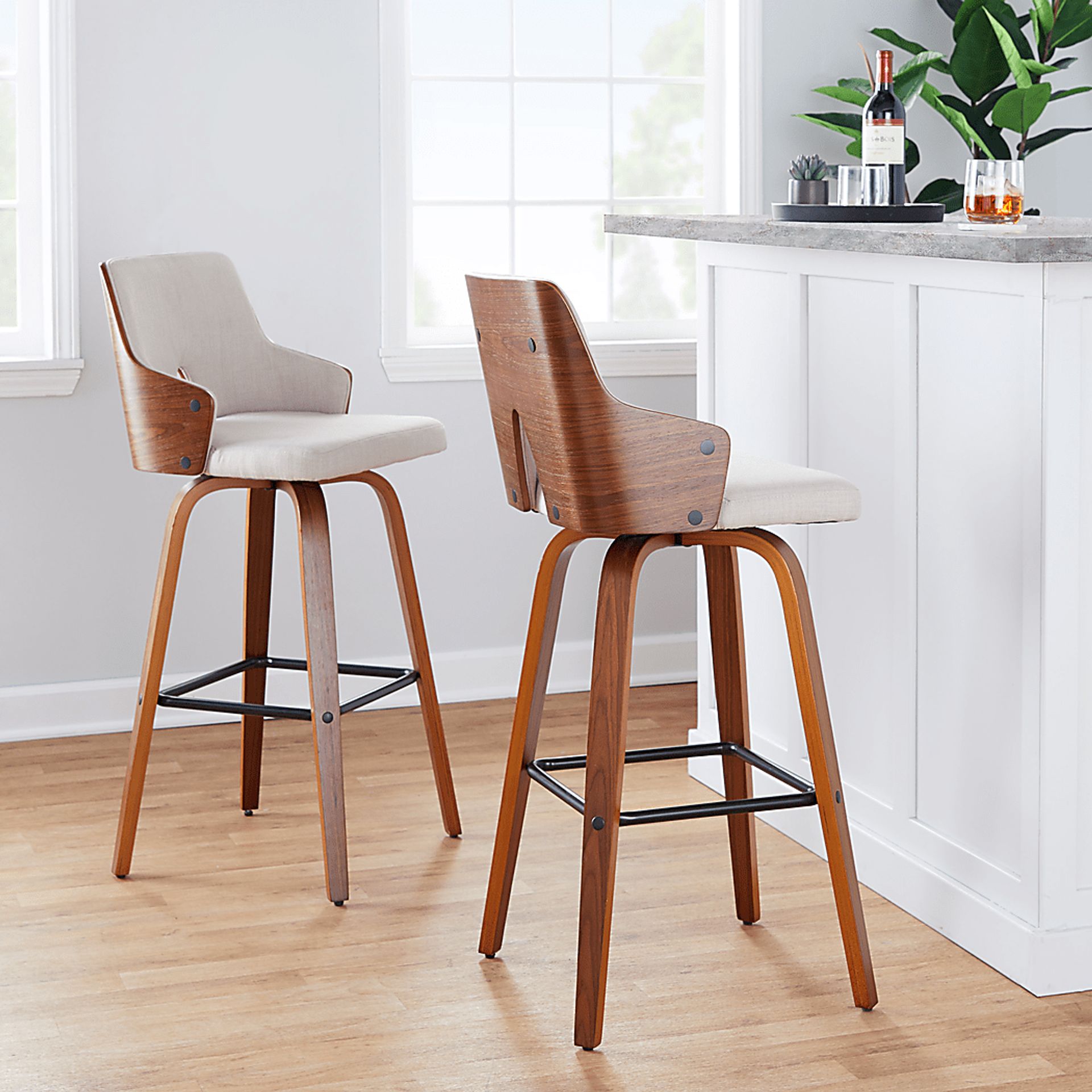 Zennia Cream Swivel Barstool, Set of 2 - Image 2