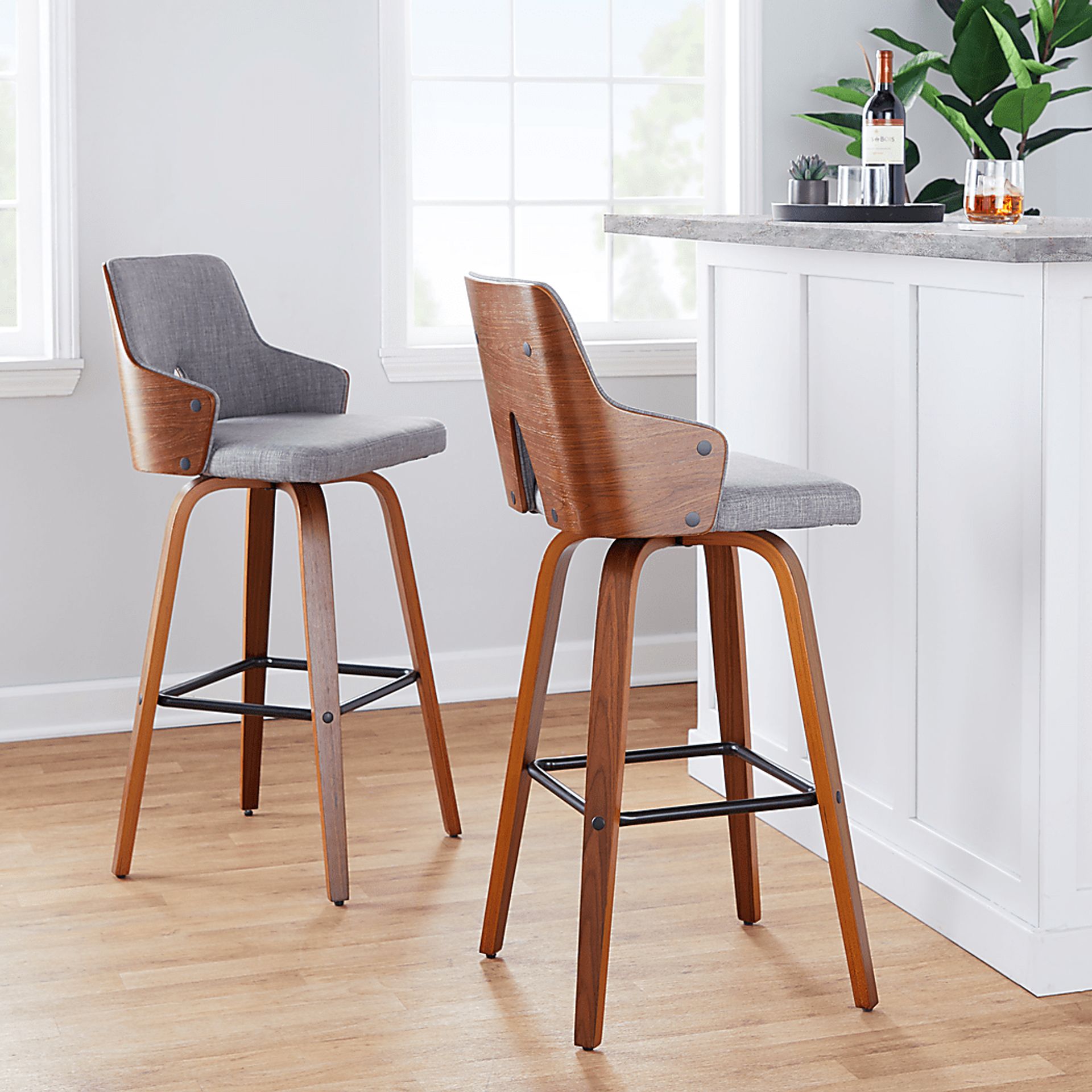 Zennia Gray Swivel Barstool, Set of 2 - Image 2