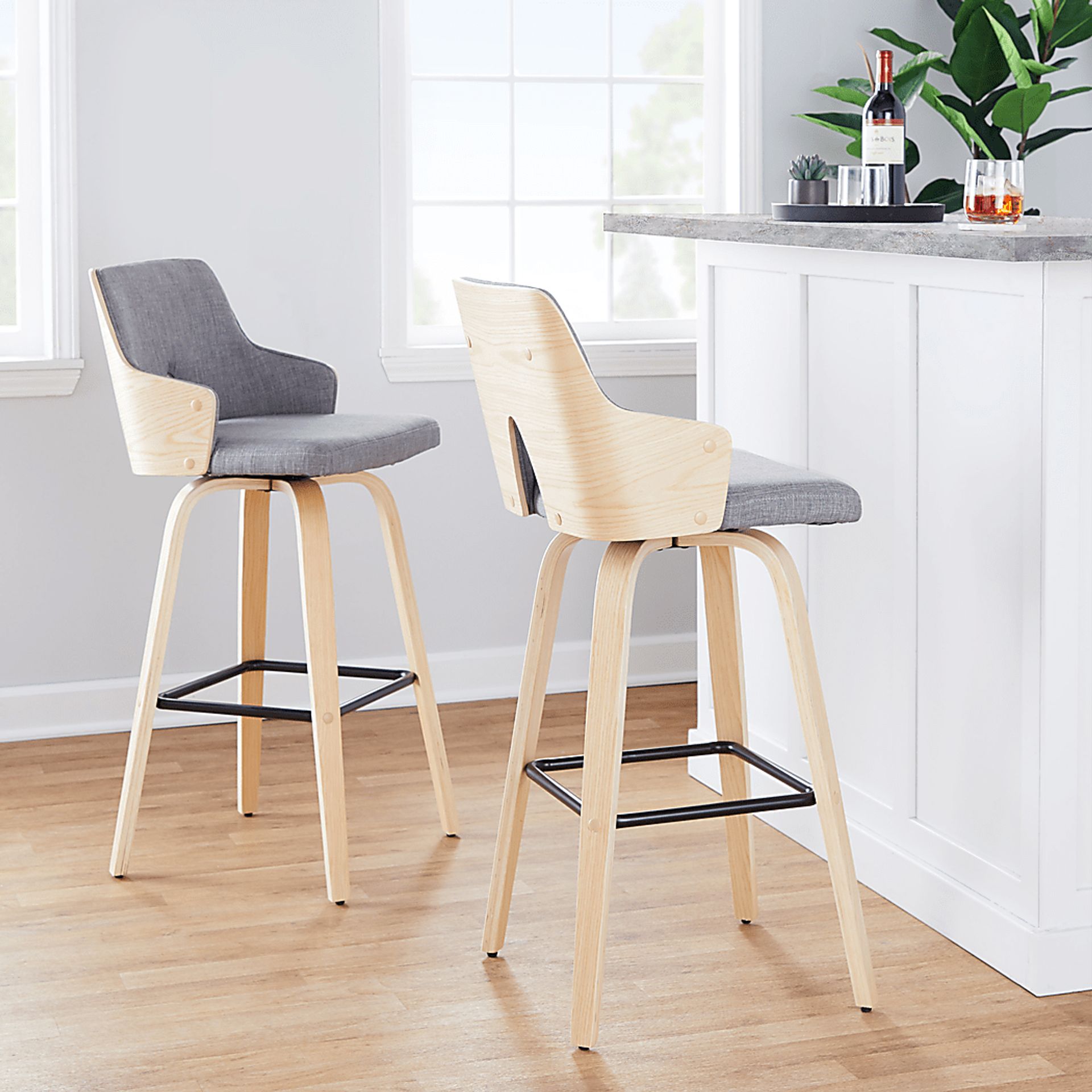 Zennia II Gray Swivel Barstool, Set of 2 - Image 2