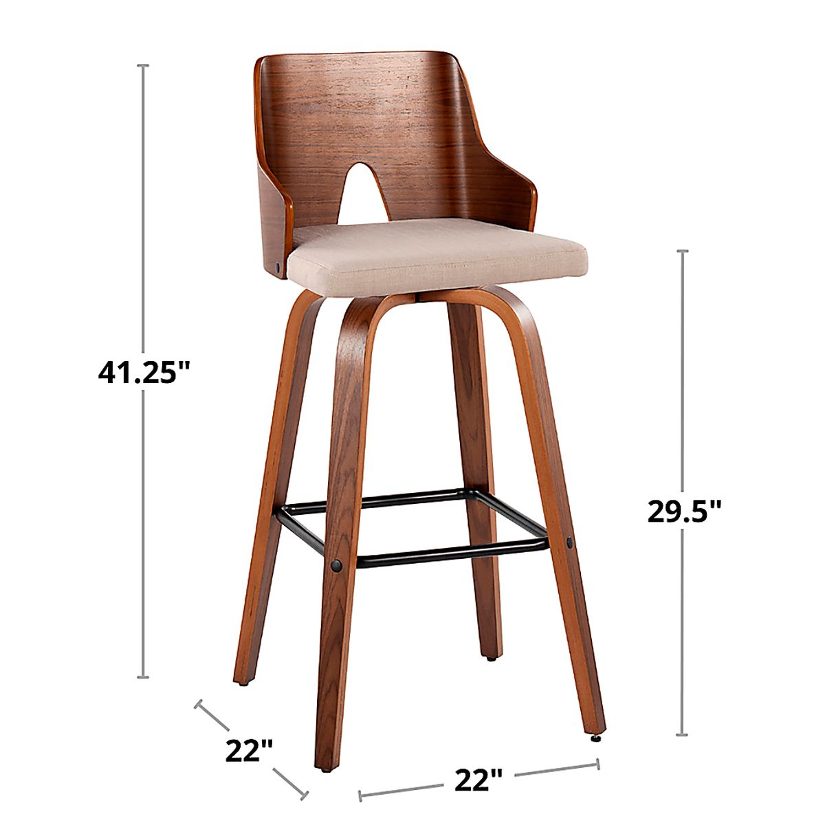 Seliva Barstool Chair Set of 2, Beige Fabric, Brown Wood