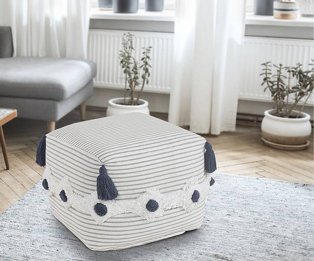 Zenole Gray/Ivory Pouf - Thumbnail - Image 2