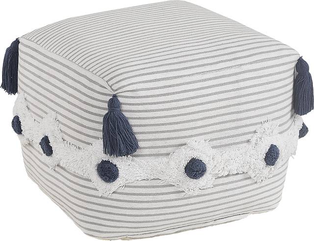 Zenole Gray/Ivory Pouf - Thumbnail - Image 1