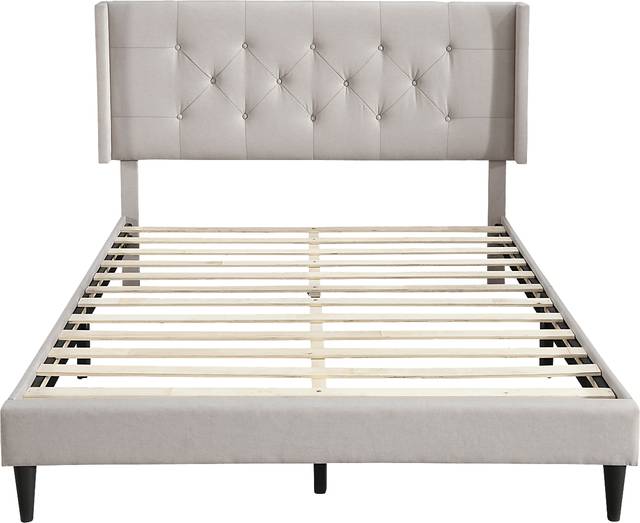 Zillesa Beige Wingback Upholstered Queen Bed - Thumbnail - Image 2