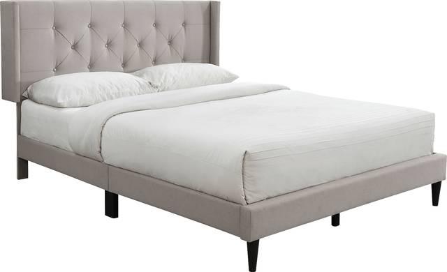 Zillesa Beige Wingback Upholstered Queen Bed - Thumbnail - Image 1