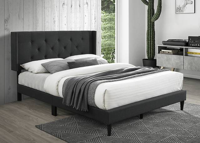 Zillesa Charcoal Wingback Upholstered Queen Bed - Thumbnail - Image 2