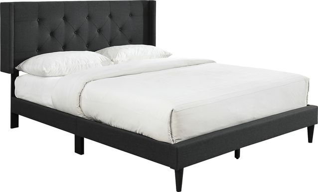 Zillesa Charcoal Wingback Upholstered Queen Bed