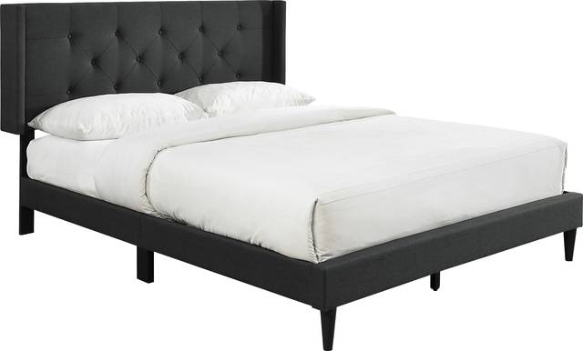 Zillesa Charcoal Wingback Upholstered Queen Bed - Thumbnail - Image 1