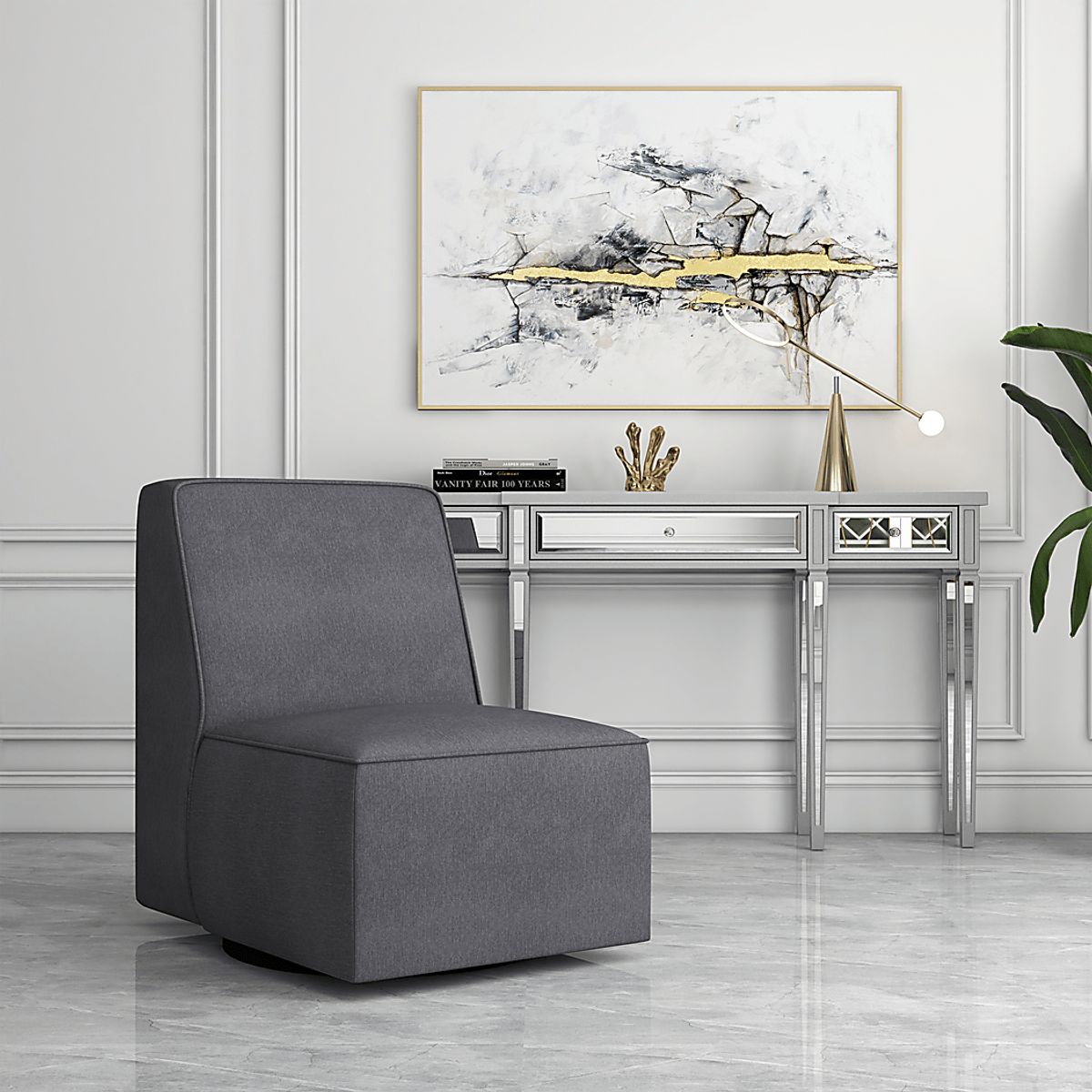 Zinkoff Dark Gray Polyester Fabric Swivel Accent Chair | Rooms to Go