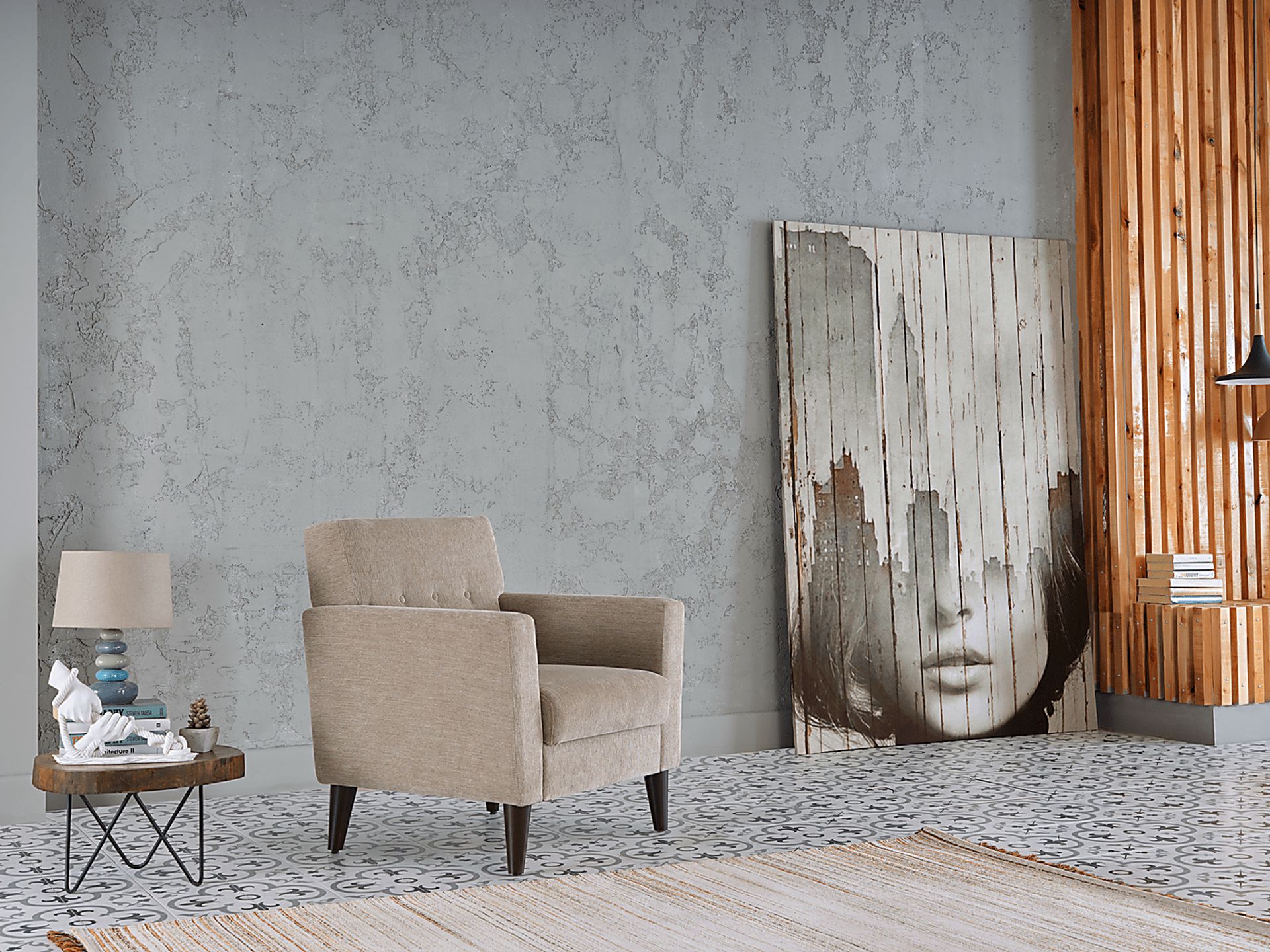 Zouave Beige Accent Chair and Ottoman - Image 11