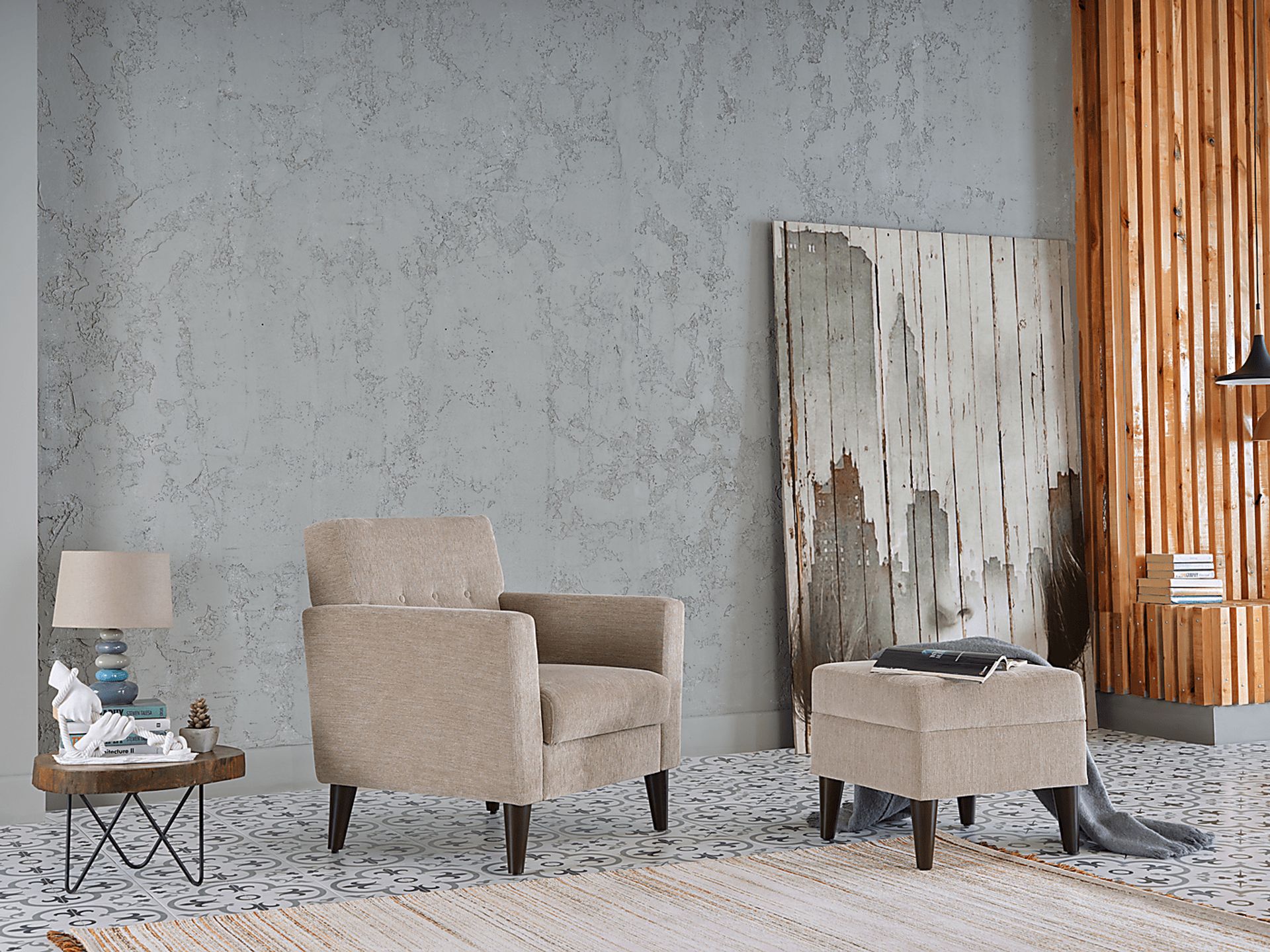 Zouave Beige Accent Chair and Ottoman - Image 12