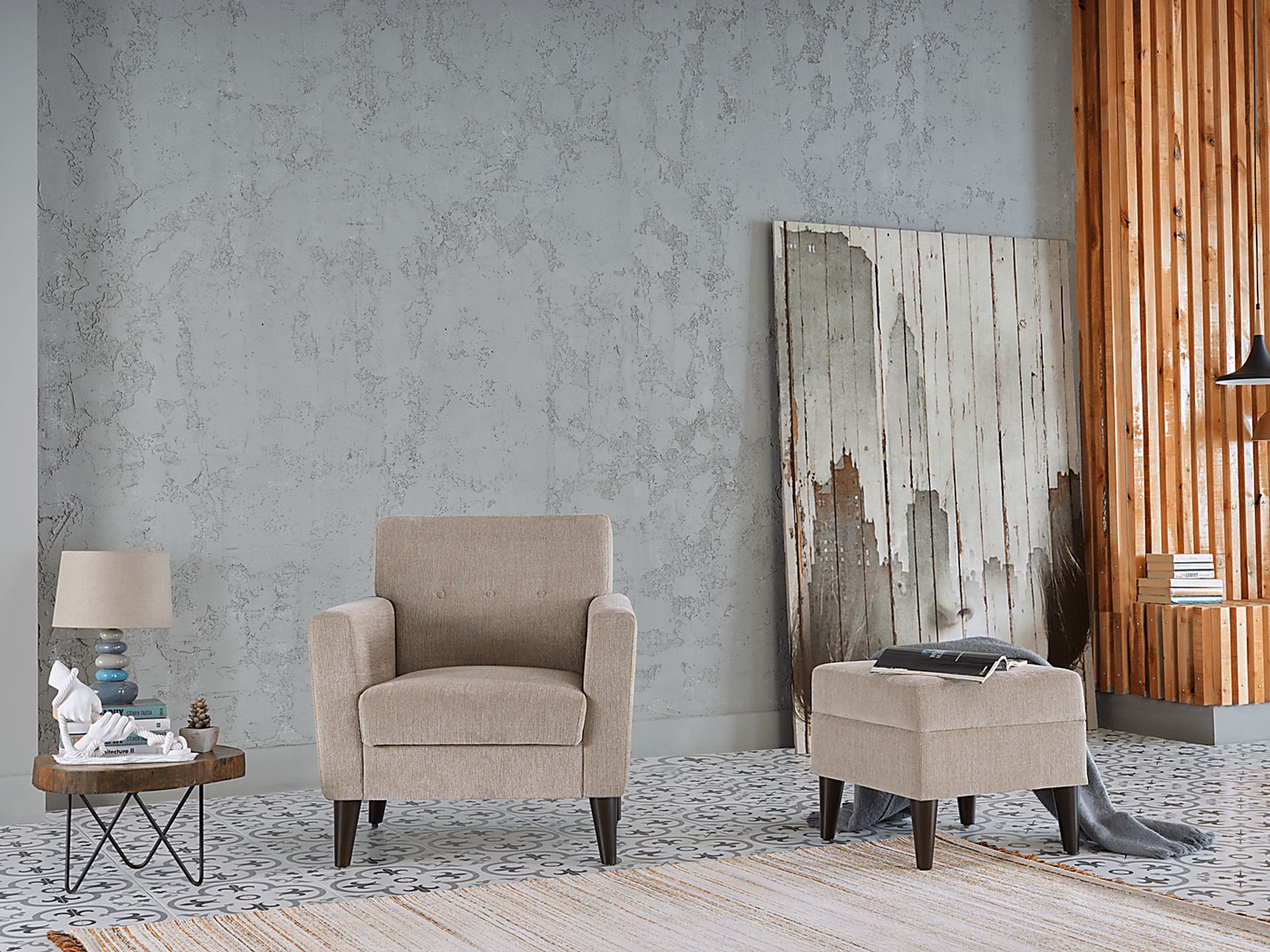 Zouave Beige Accent Chair and Ottoman - Image 13