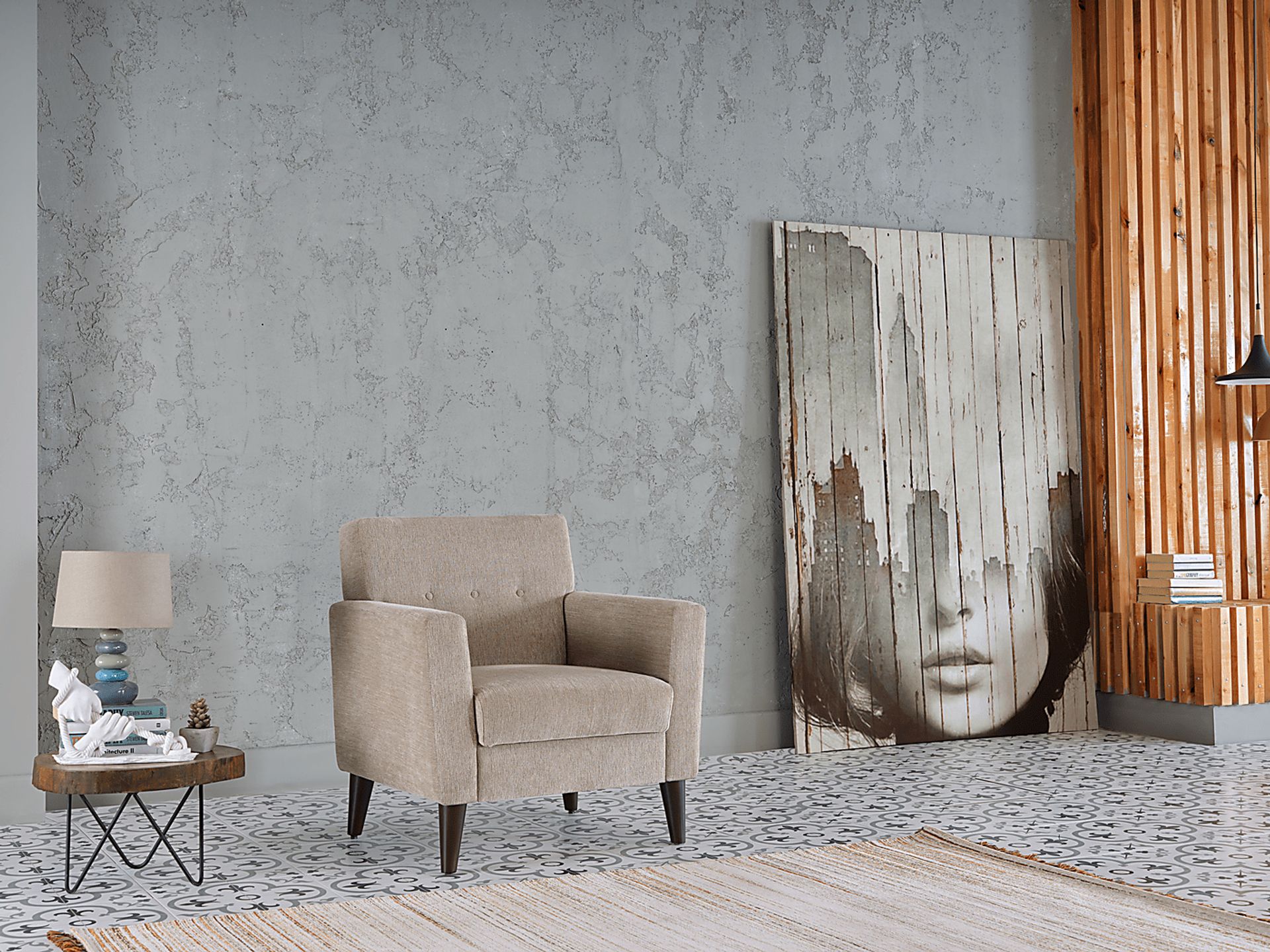 Zouave Beige Accent Chair and Ottoman - Image 10