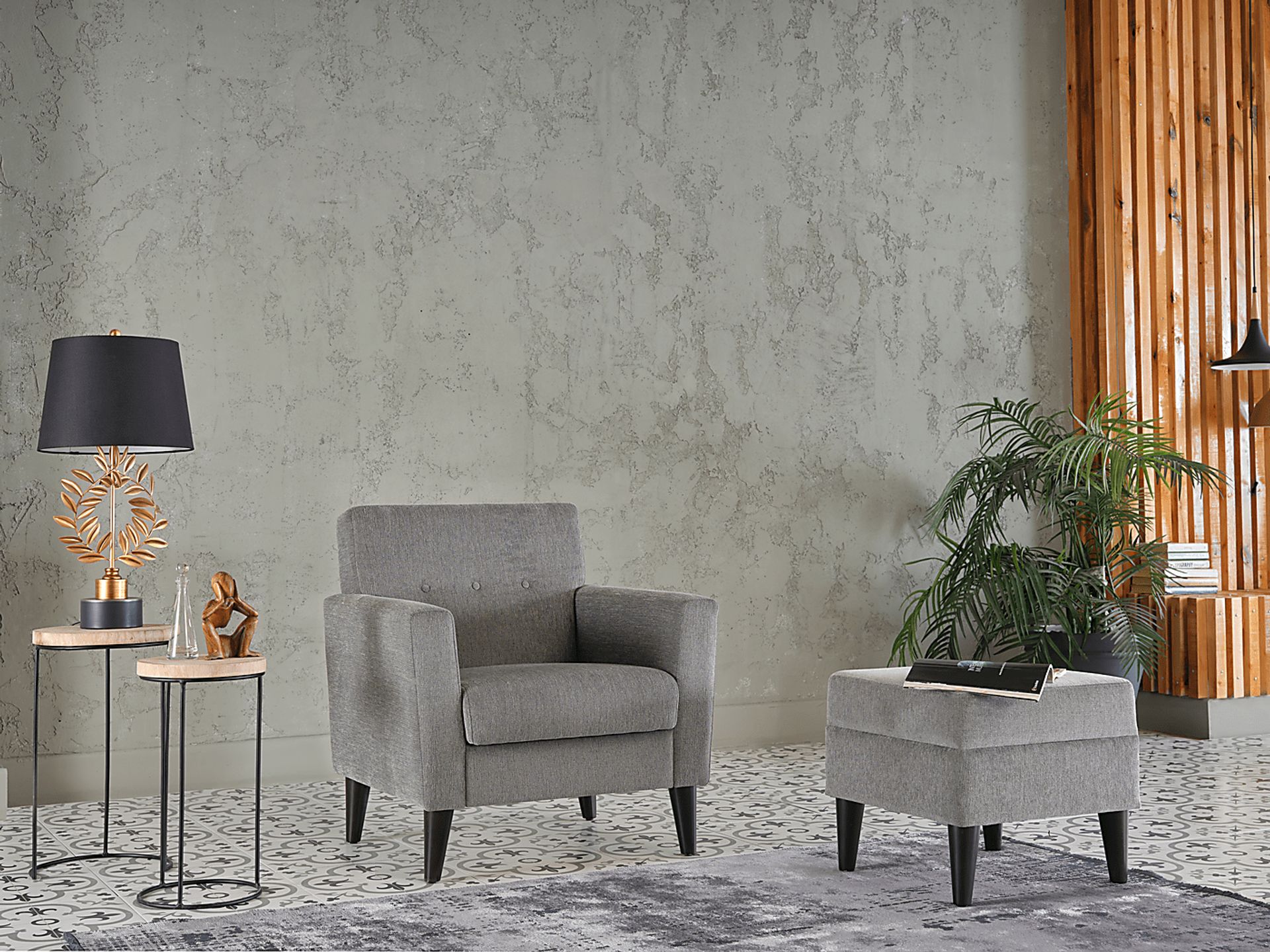 Zouave Gray Accent Chair and Ottoman - Image 14