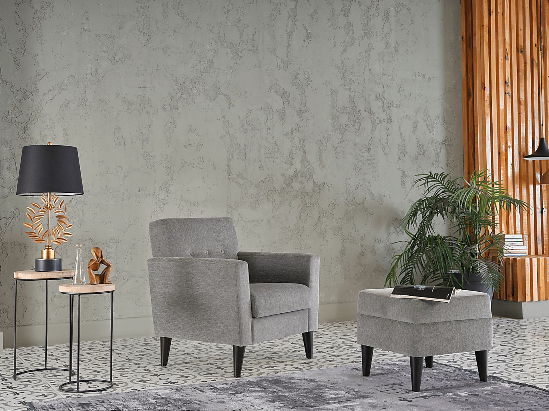 Zouave Gray Accent Chair and Ottoman - Image 15